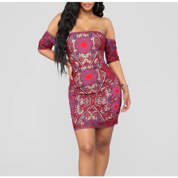 Dress red blue wine off the shoulder Crochet Lace Mini Dress - Picture 9 of 9